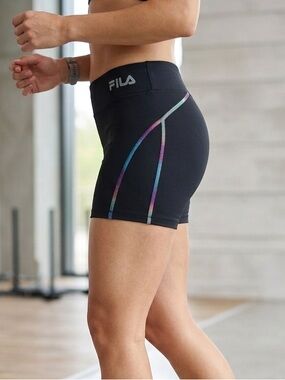 FILA Sport Rainbow Flatlock Stitching Bike Shorts - Black - Size Medium